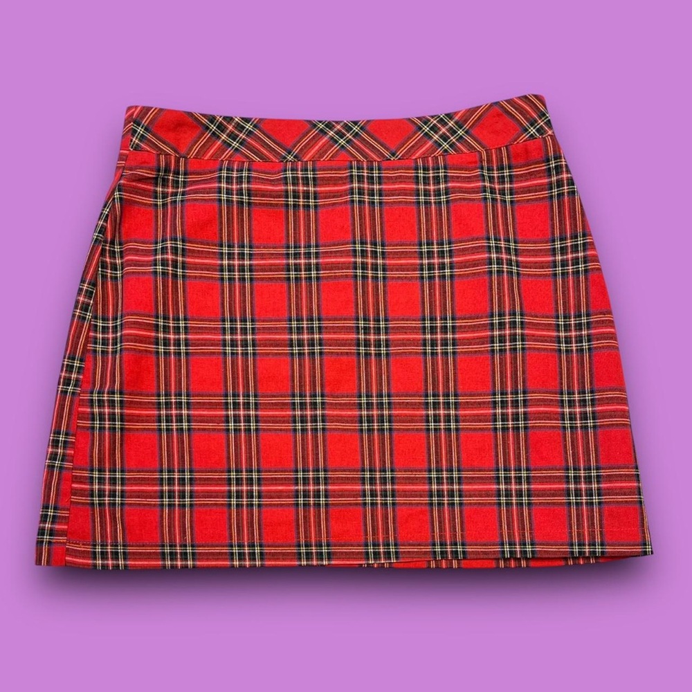 English Factory Red Plaid Mini Skirt